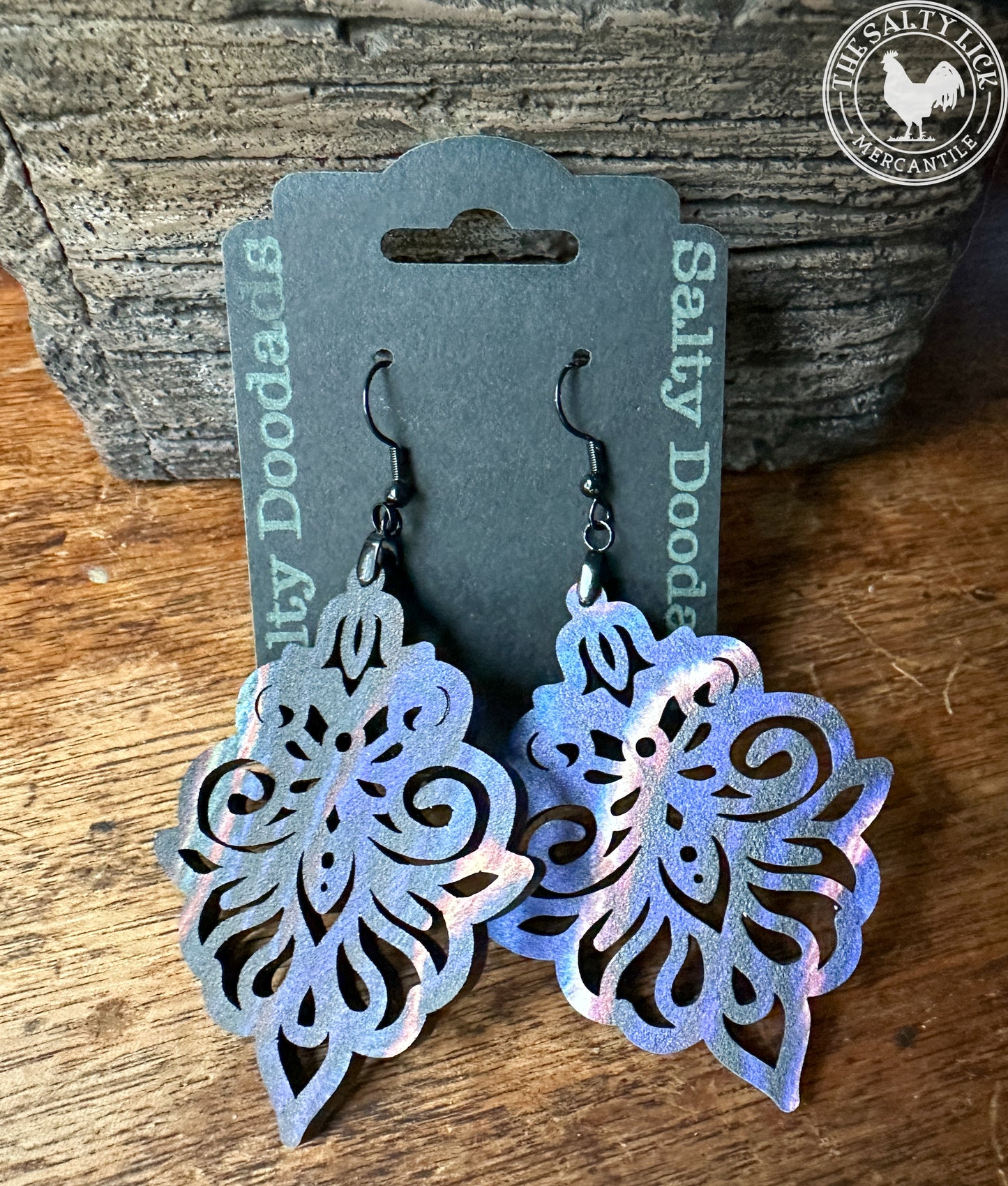 Floral Scroll Design on 1/8" MDF Double Sided Design Dangle Earrings - The Salty Lick Mercantile