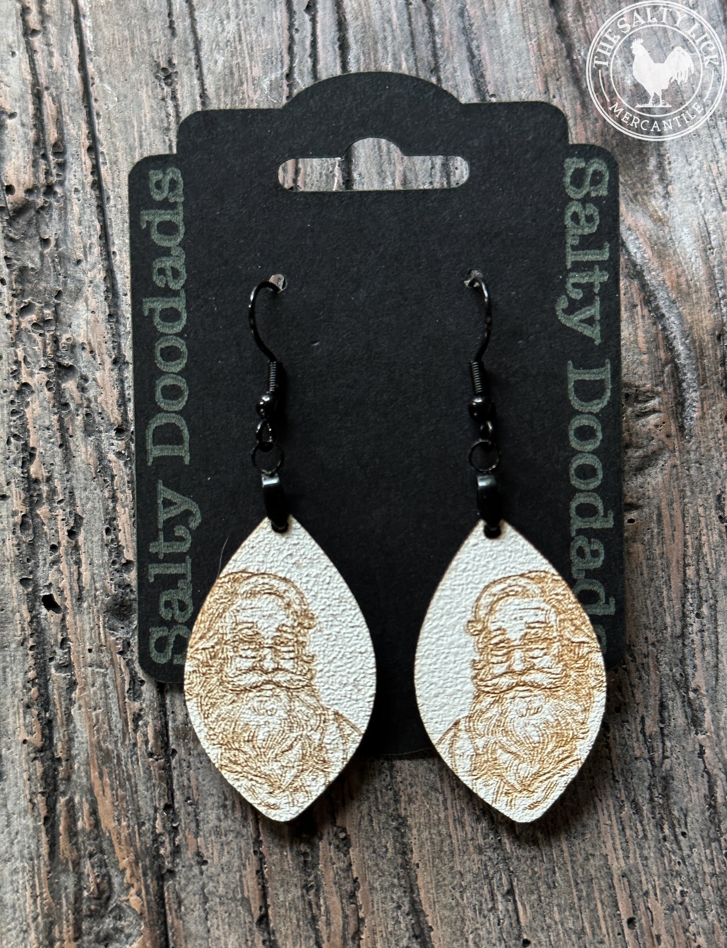 Santa on 1/8" Painted Birch Dangle Earrings Christmas - The Salty Lick Mercantile