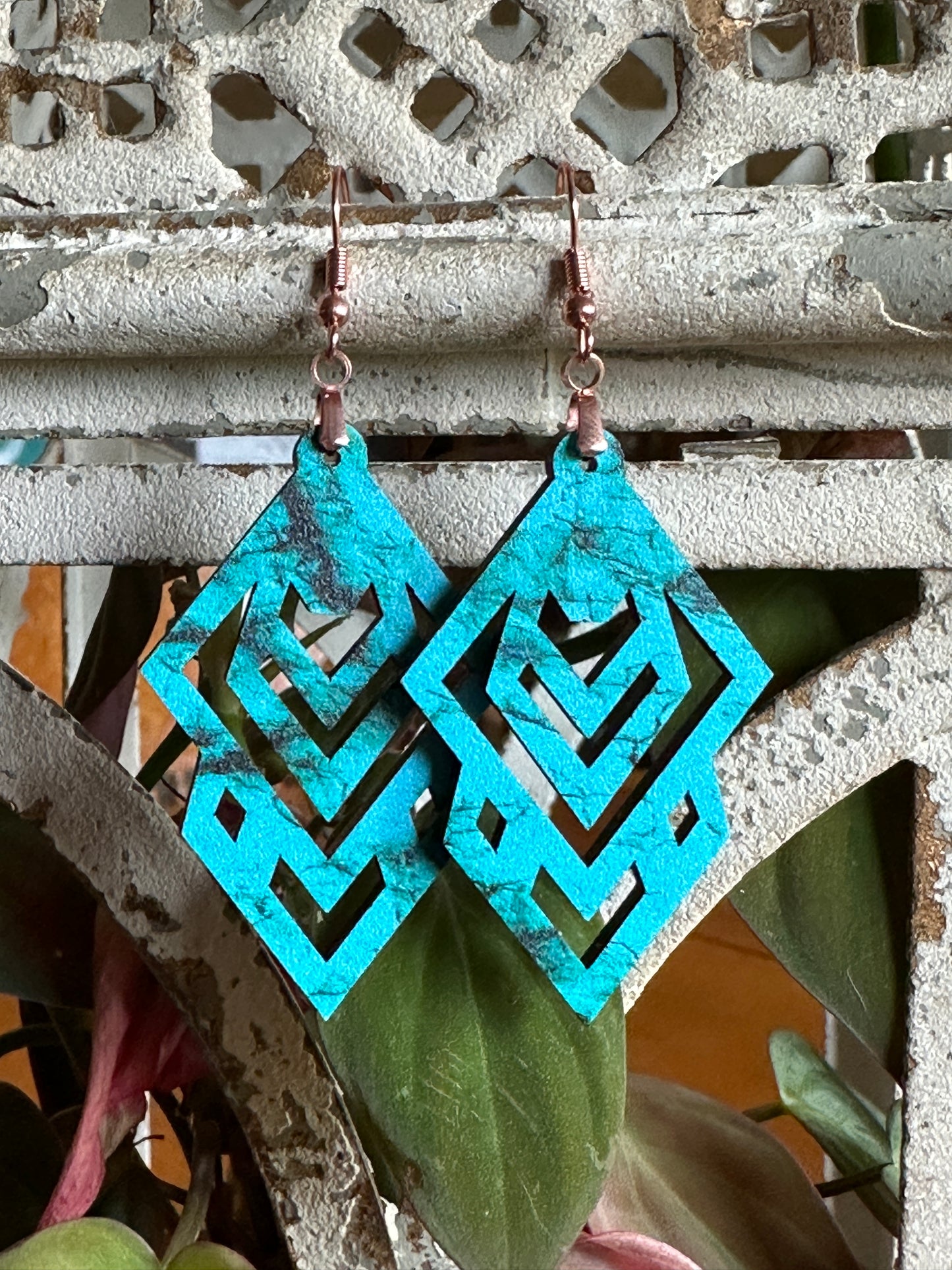 Geometric BOHO design on 1/8" MDF Double Sided Design Dangle Earrings - The Salty Lick Mercantile