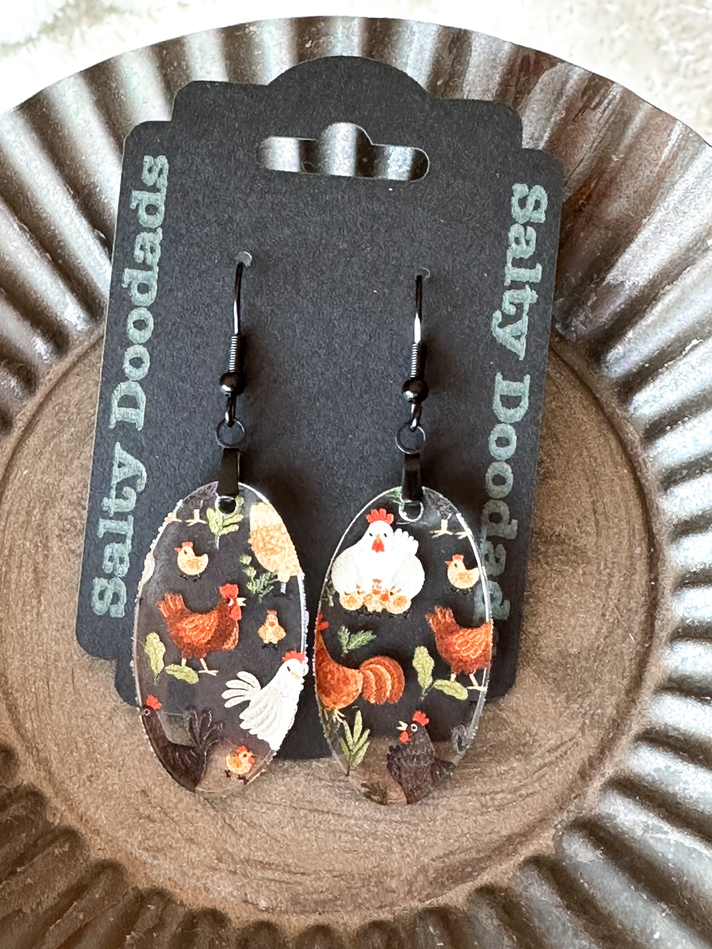 Chicken Print Acrylic Earrings (Multiple Styles!)