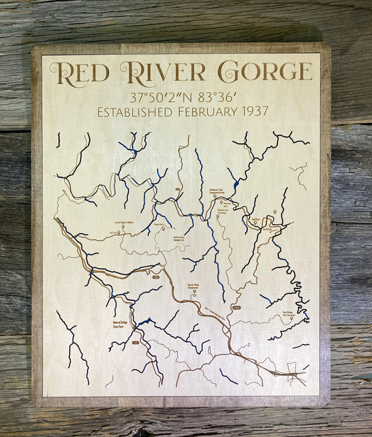 Red River Gorge - Laser Engraved Map - The Salty Lick Mercantile