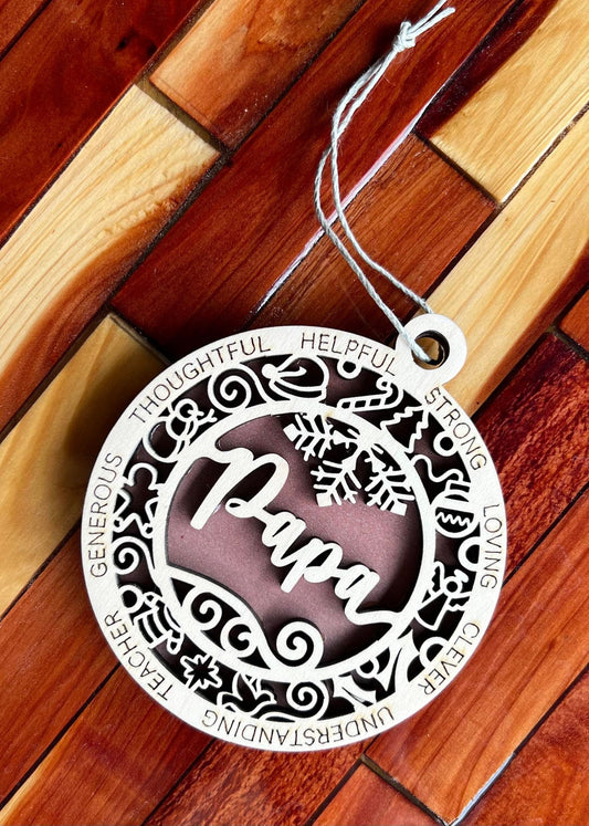 Papa 2 Layer Wood Ornament - The Salty Lick Mercantile