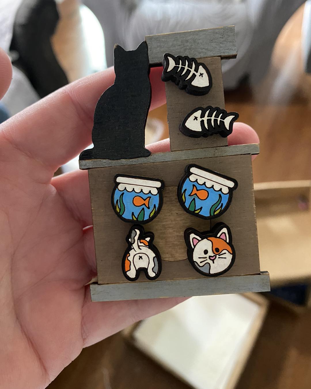 Trio of Cat Studs Earrings - Fish, Fish Bowl, Cat Head & Butt - The Salty Lick Mercantile