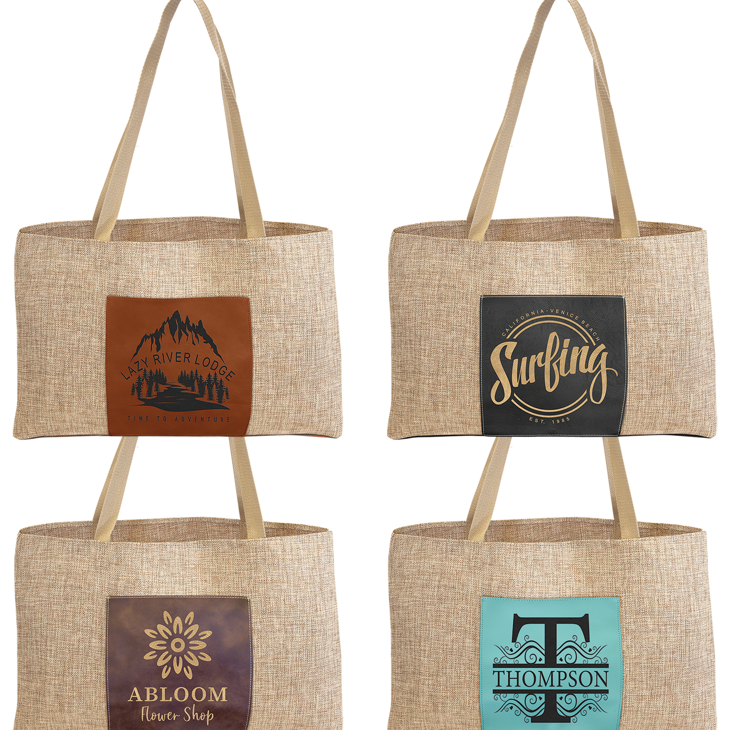 19" x 12" Burlap Bag with 5" Laserable Leatherette Gusset