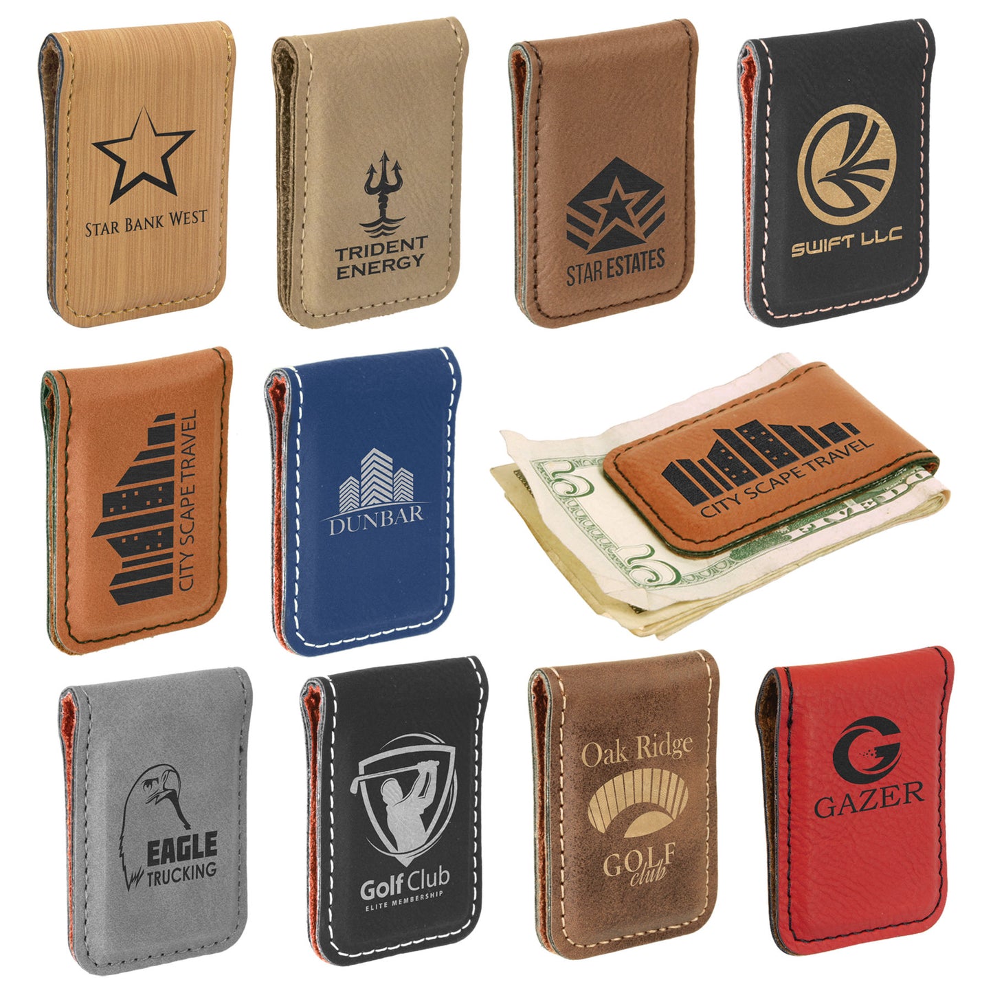 1 3/4" x 2 1/2" Laserable Leatherette Money Clip