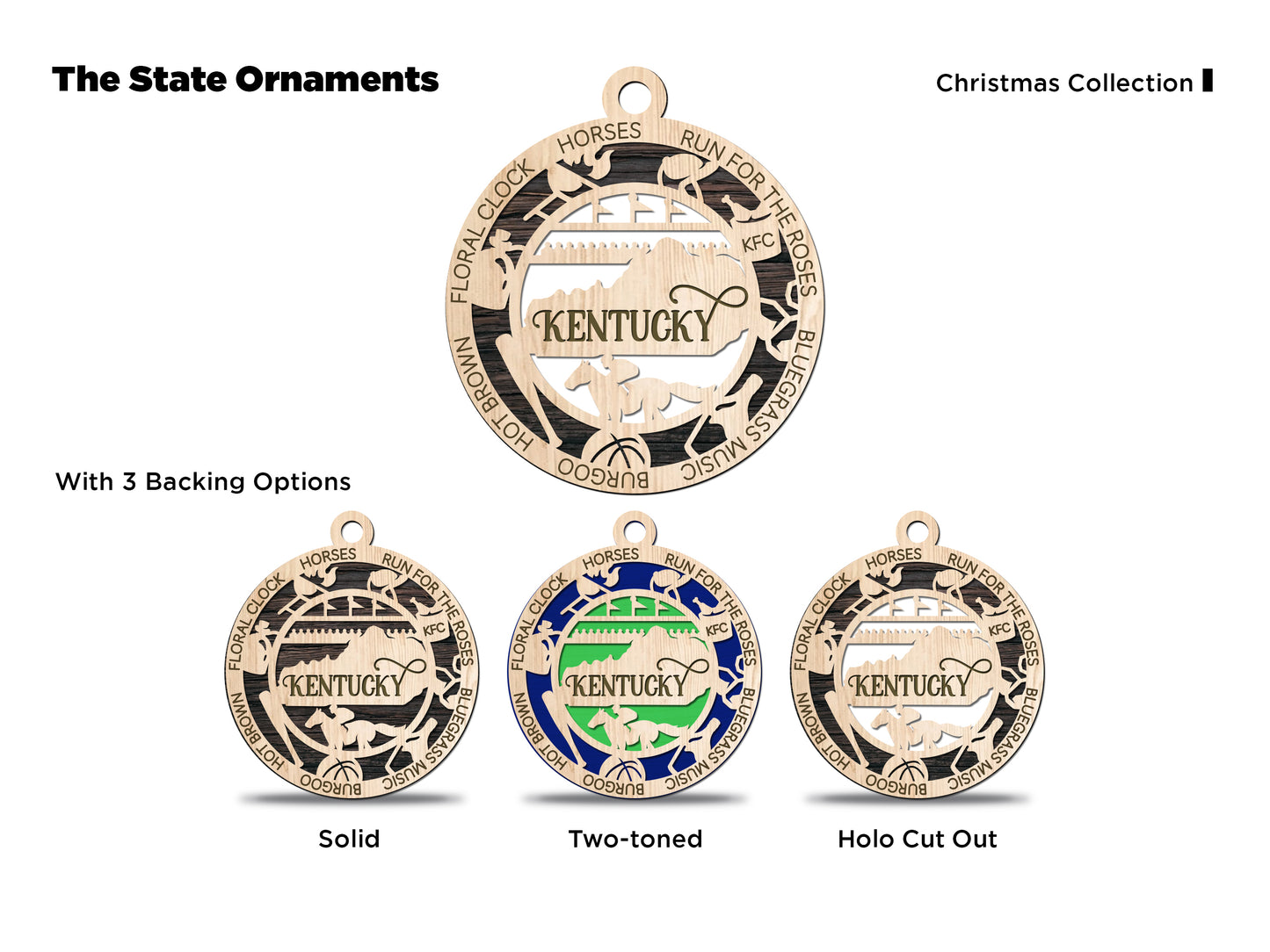Kentucky State Wood 2 Layer Ornament