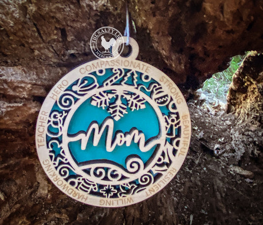 Mom 2 Layer Wood Ornament - The Salty Lick Mercantile