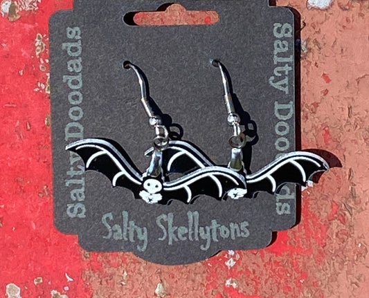 Bat Halloweener Skeleton Dangle Earrings - The Salty Lick Mercantile