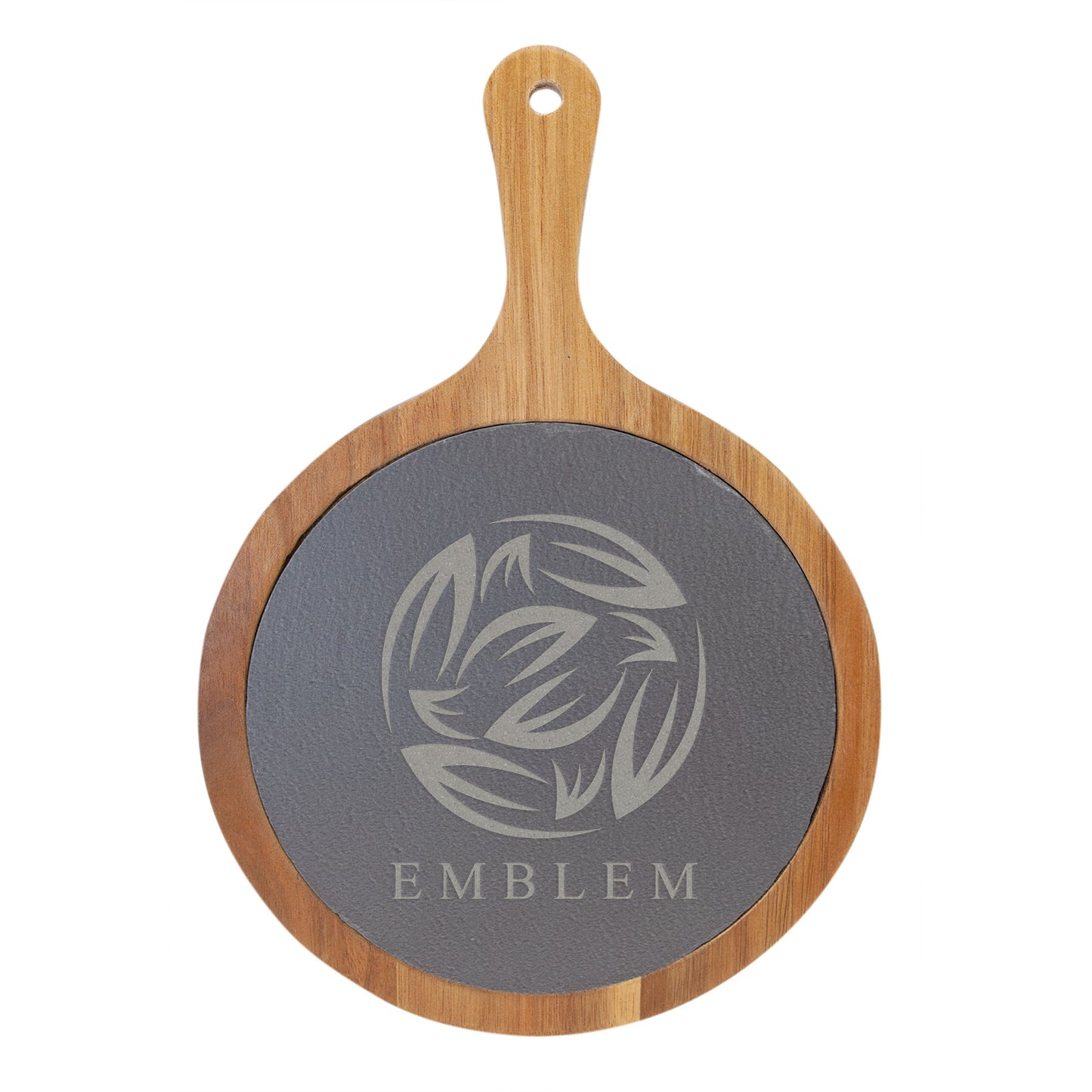 8 1/4" x 12 1/4" Round Acacia Wood/Slate Serving Board with Handle - The Salty Lick Mercantile