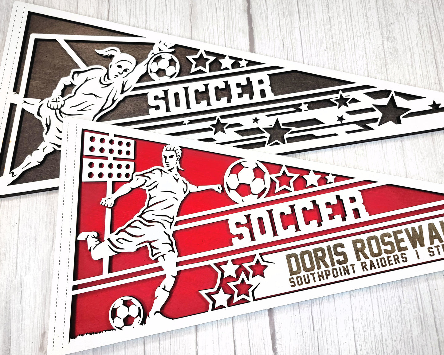Laser Cut Personalized Soccer Pennant (available in Male and Female versions)