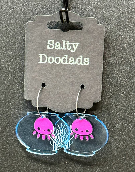 Creatures of the Sea Earrings - Octopus in a fish bowl