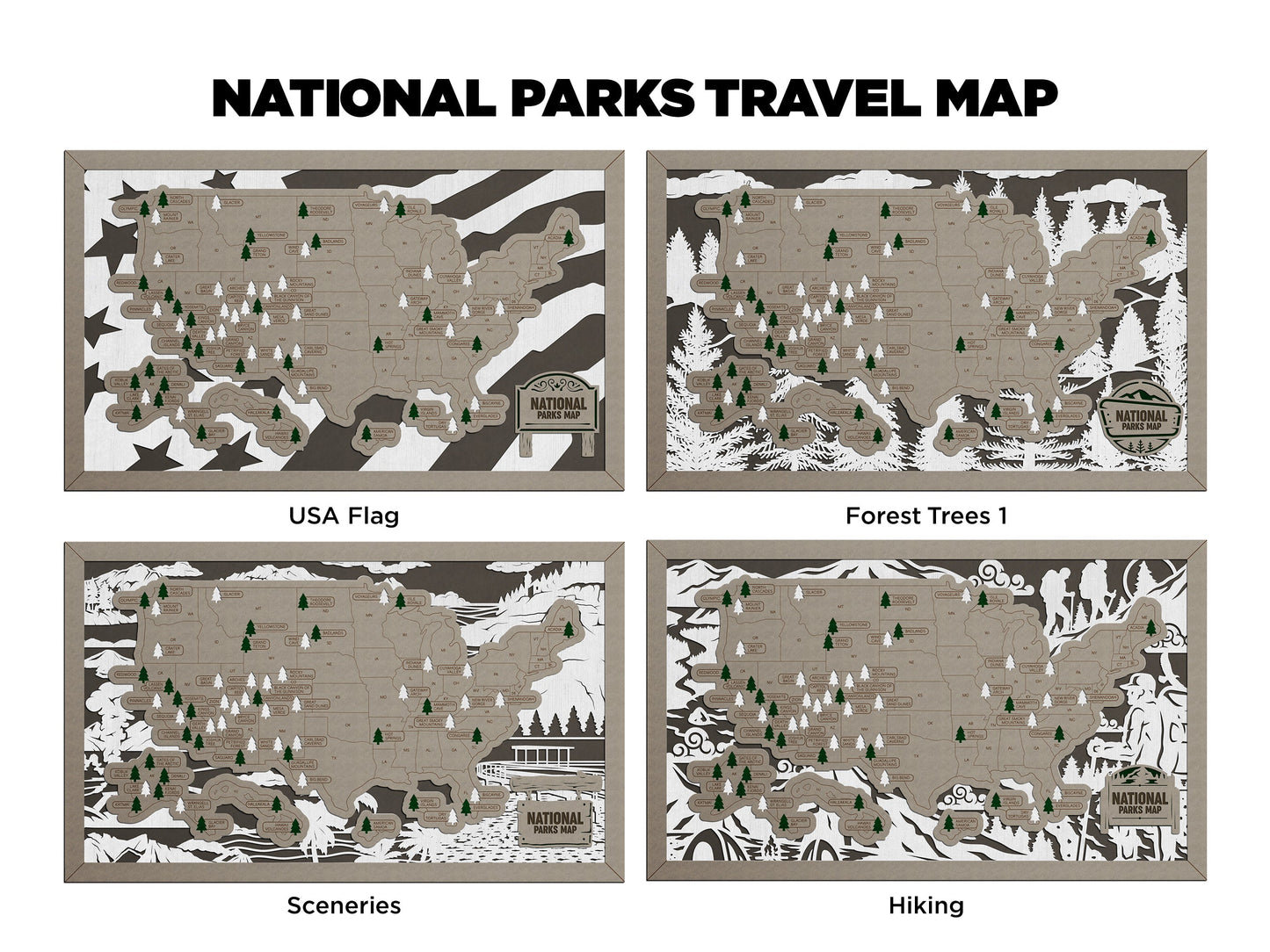 National Parks Travel Map - Forest Design - Personalize!