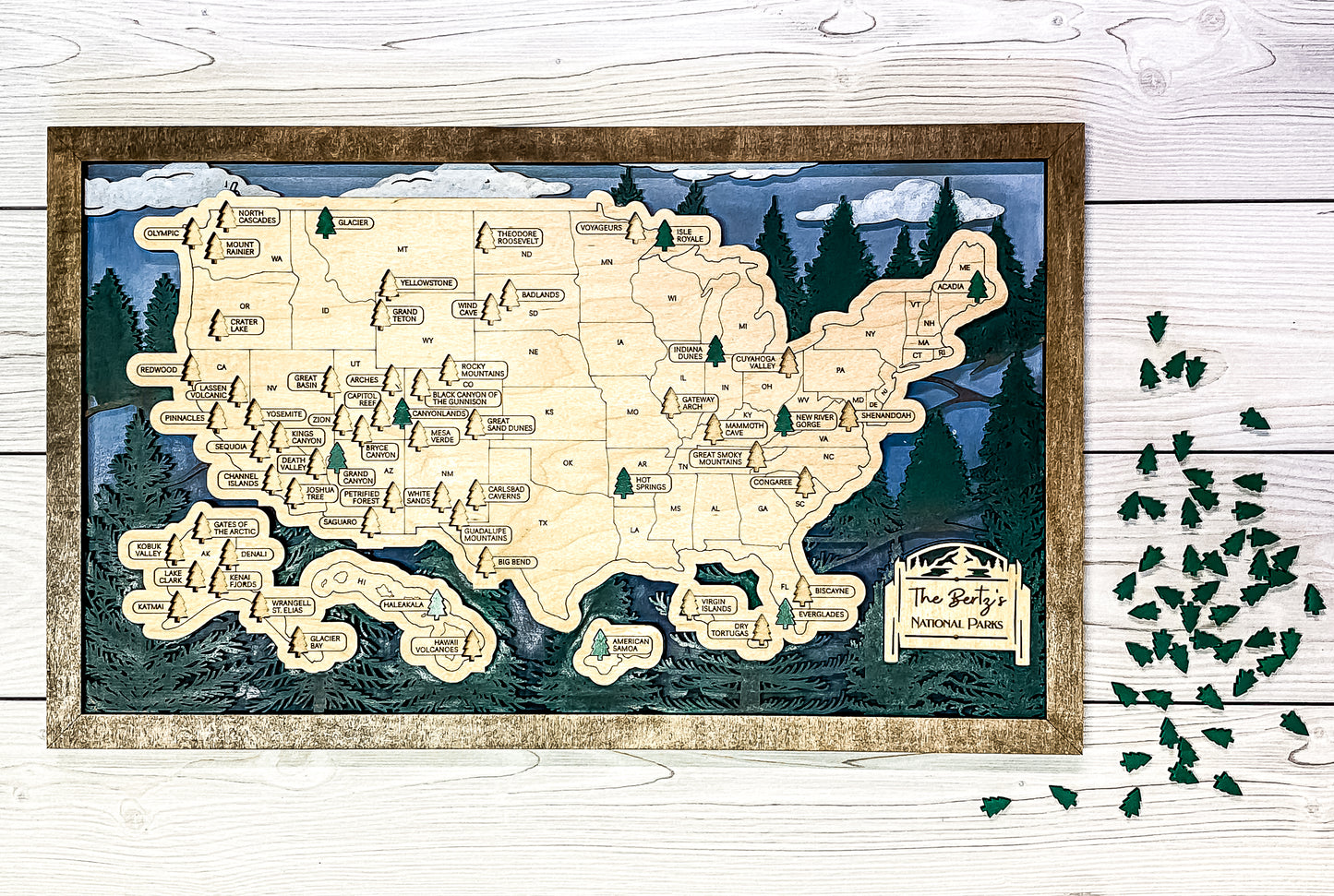 National Parks Travel Map - Alpine Forest Design - Personalize!