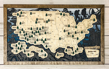 National Parks Travel Map - Hiking Design - Personalize!