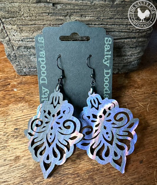 Floral Scroll Design on 1/8" MDF Double Sided Design Dangle Earrings