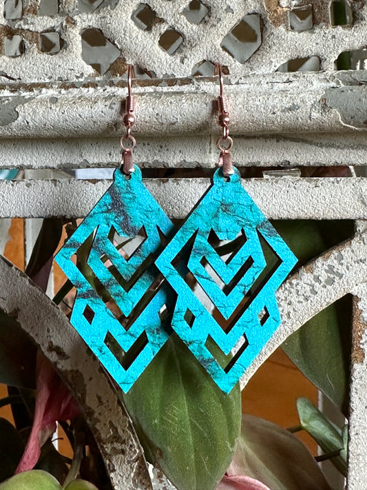 Geometric BOHO design on 1/8" MDF Double Sided Design Dangle Earrings