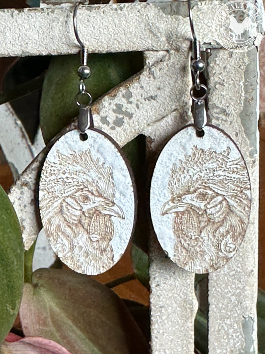 Rooster 1/8" Painted Birch Dangle Earrings