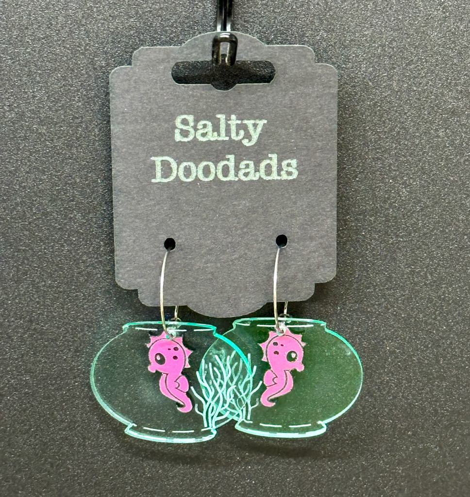 Creatures of the Sea Earrings - Seahorse in a fish bowl