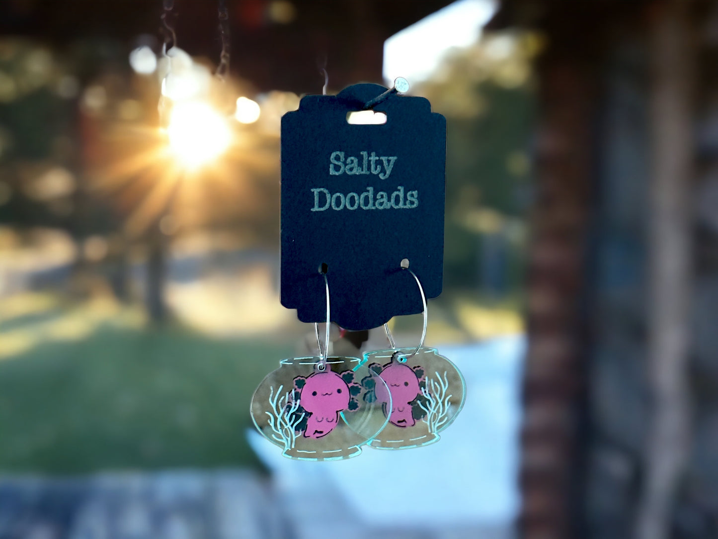 Axolotl in a Fish Bowl Dangle Earrings