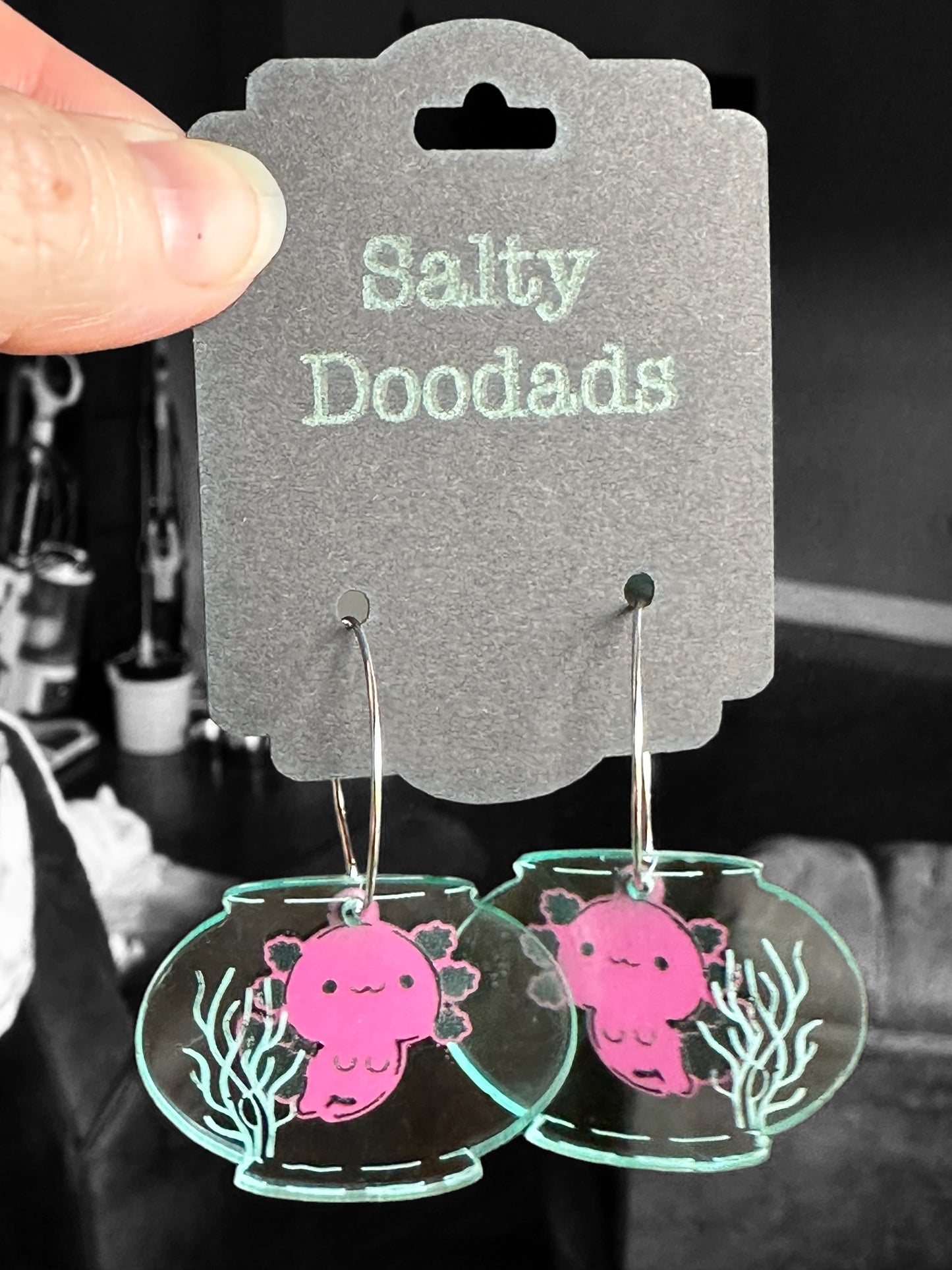 Axolotl in a Fish Bowl Dangle Earrings