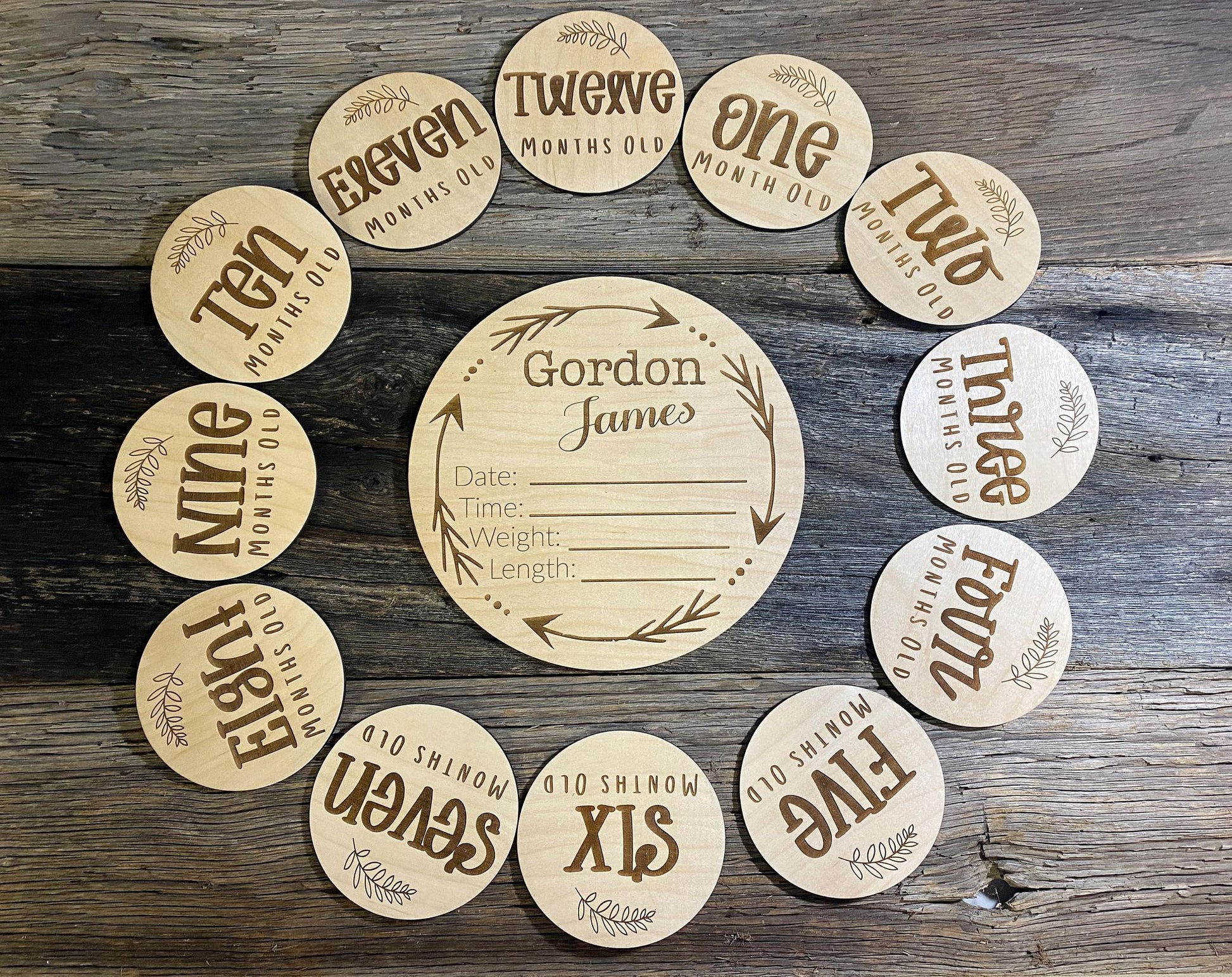 Baby Birth Announcement & Milestone Wooden Round Set - The Salty Lick Mercantile