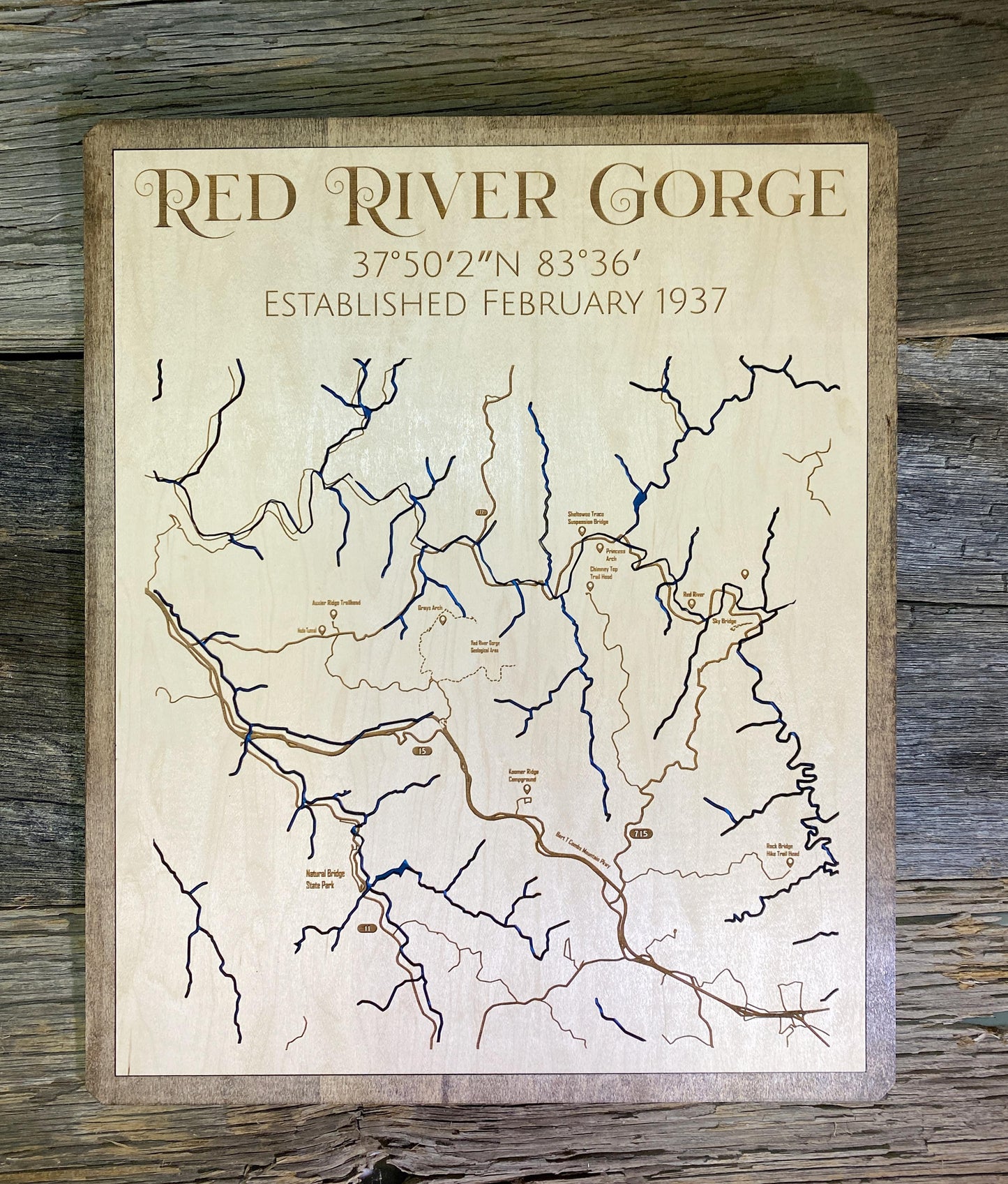 Red River Gorge - Laser Engraved Map - The Salty Lick Mercantile