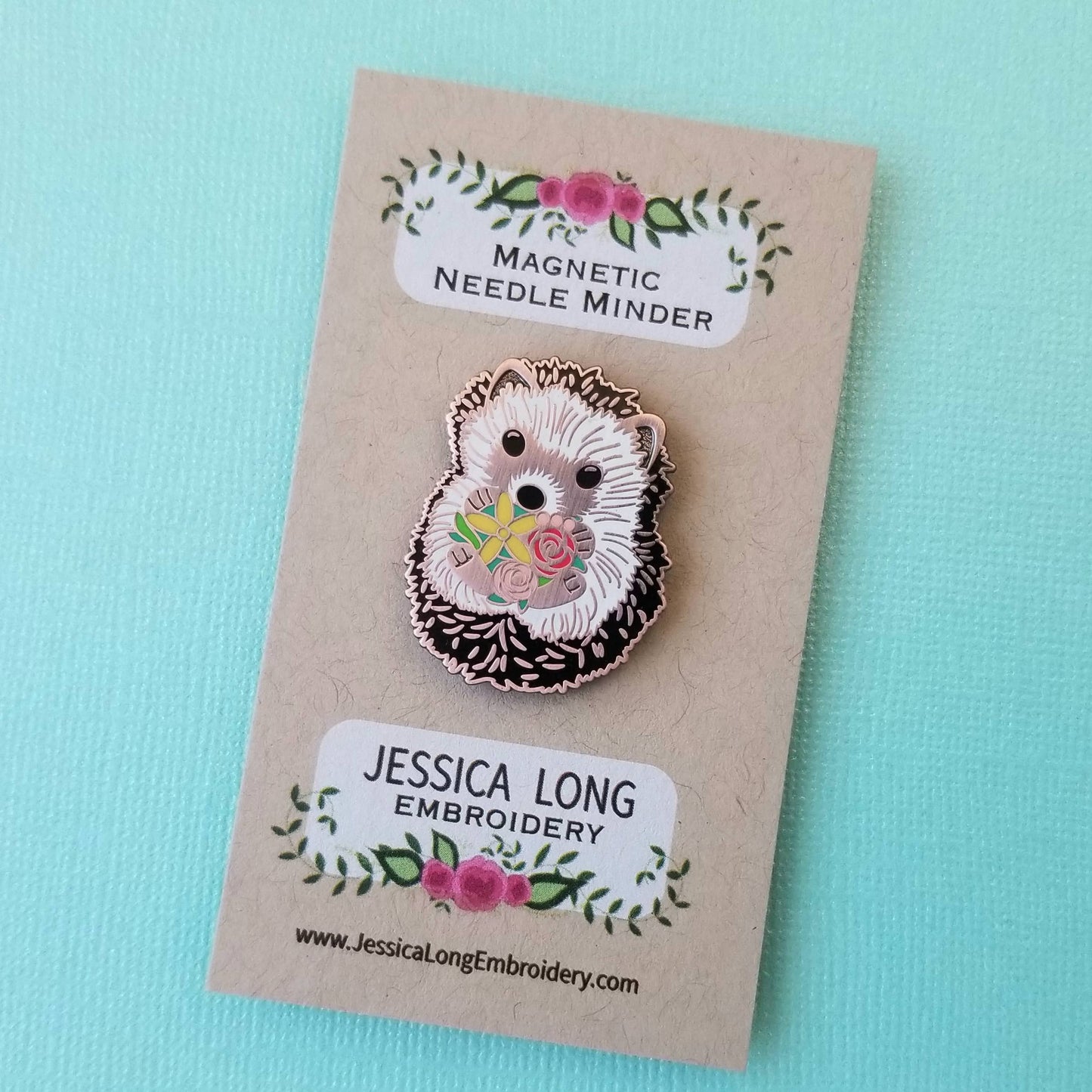 Jessica Long Embroidery - Hedgehog Enamel Needle Minder