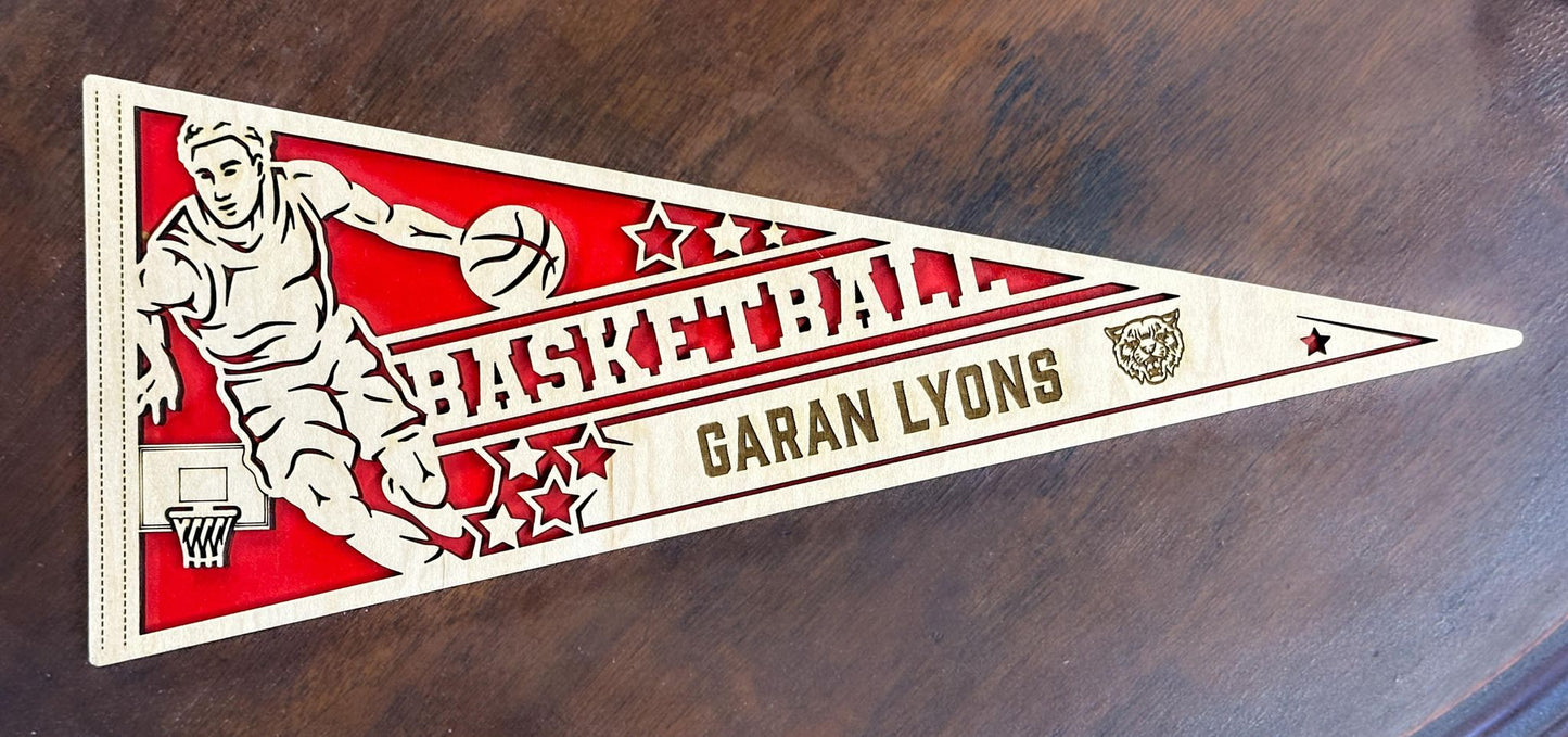 Laser Cut Personalized Basketball Pennant (available in Male and Female versions)