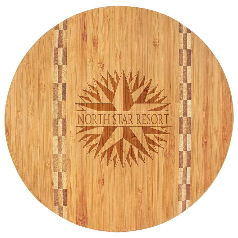 Round Bamboo Cutting Board with Butcher Block Inlay - 11 3/4" - The Salty Lick Mercantile
