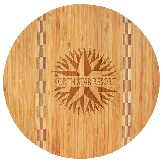 Round Bamboo Cutting Board with Butcher Block Inlay - 11 3/4" - The Salty Lick Mercantile