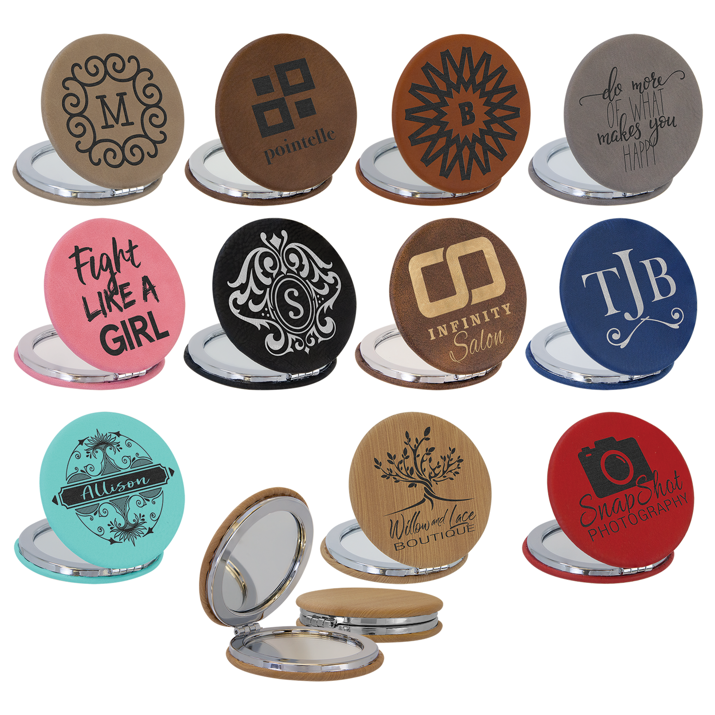 2 1/2" Laserable Leatherette Compact Mirror - The Salty Lick Mercantile