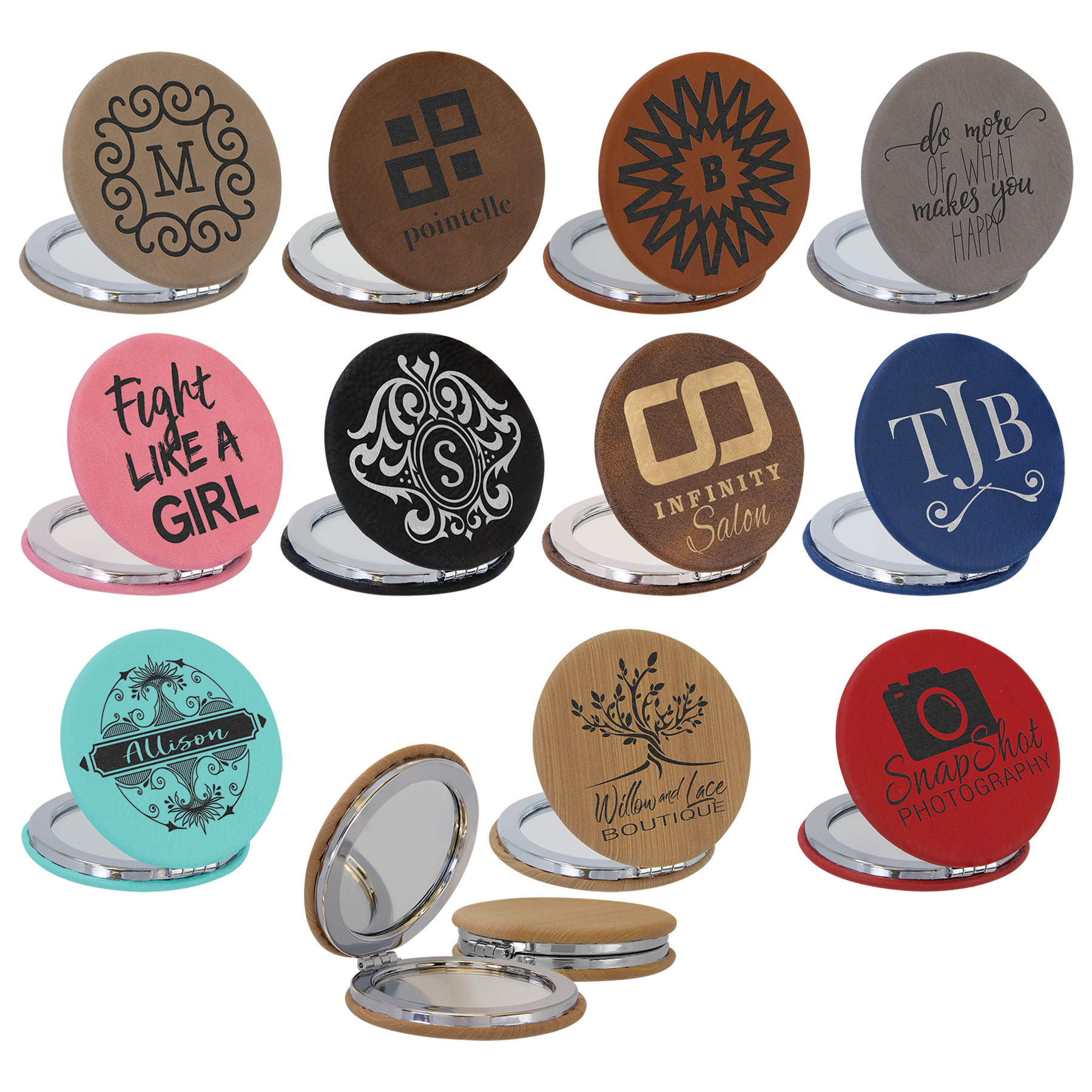 2 1/2" Laserable Leatherette Compact Mirror - The Salty Lick Mercantile