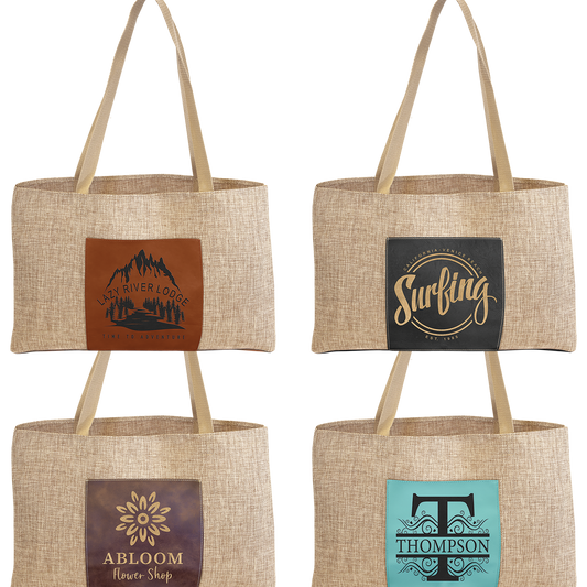 19" x 12" Burlap Bag with 5" Laserable Leatherette Gusset