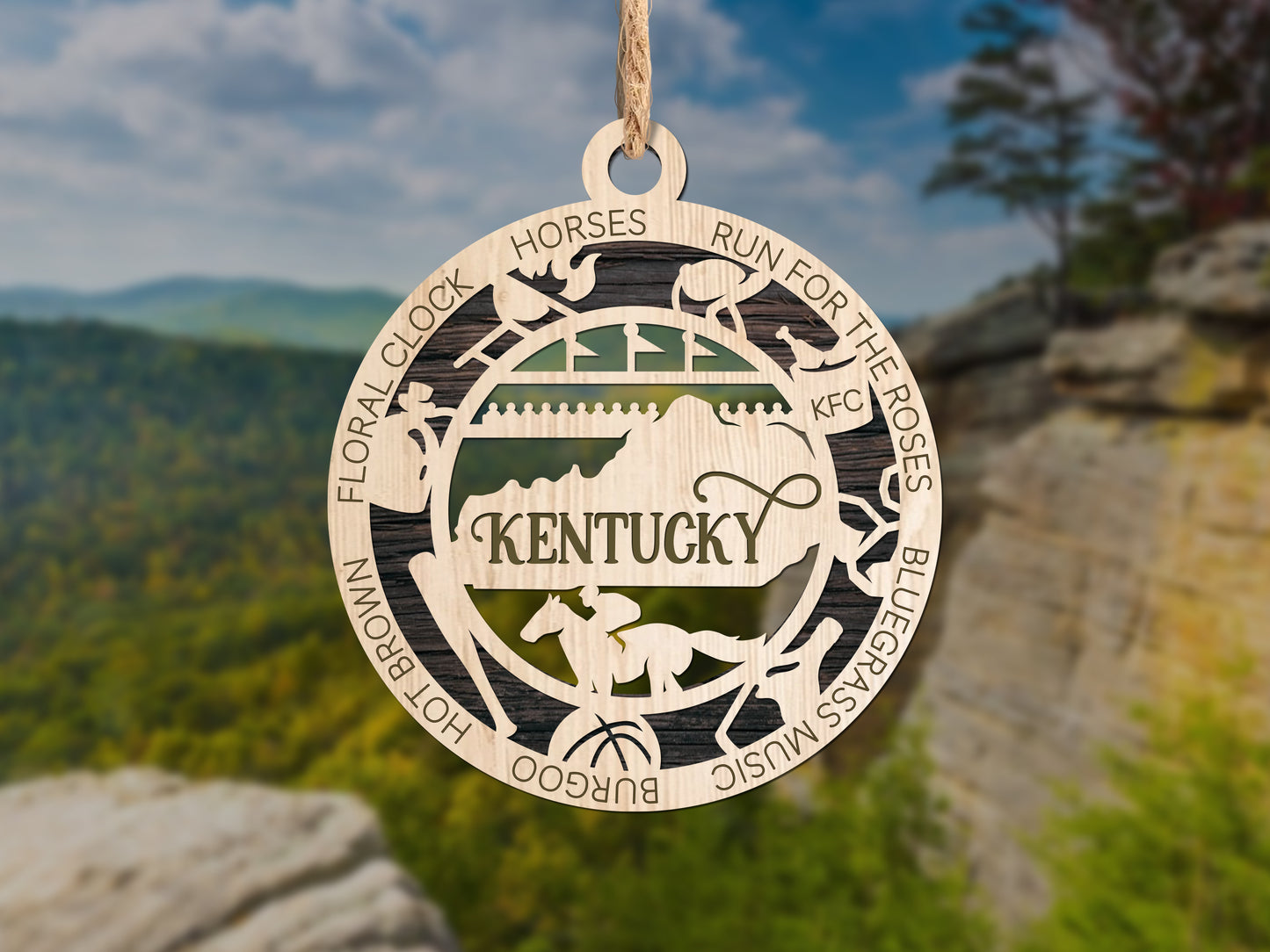 Kentucky State Wood 2 Layer Ornament
