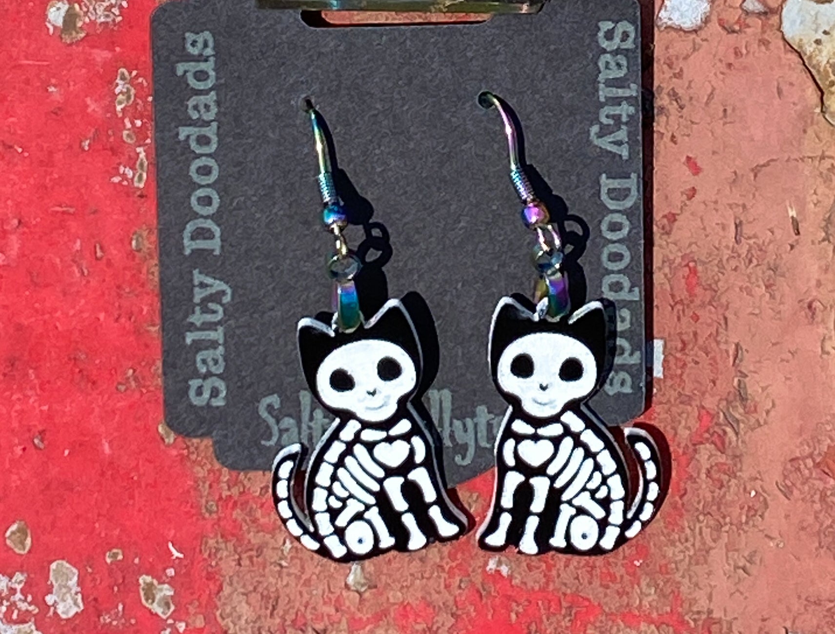 Kitty Halloweener Skeleton Dangle Earrings - The Salty Lick Mercantile