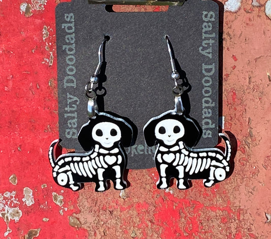 Wiener Dog Halloweener Skeleton Dangle Earrings - The Salty Lick Mercantile