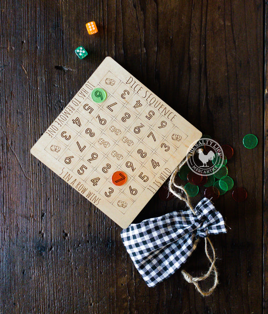 Dice Sequence - Wooden Laser Cut Card Board Game - Travel Size - The Salty Lick Mercantile