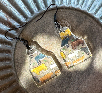 Cow Tag Shaped Acrylic Cow Print Earrings