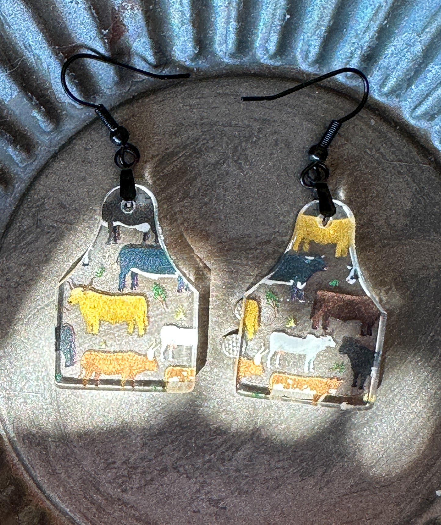 Cow Tag Shaped Acrylic Cow Print Earrings