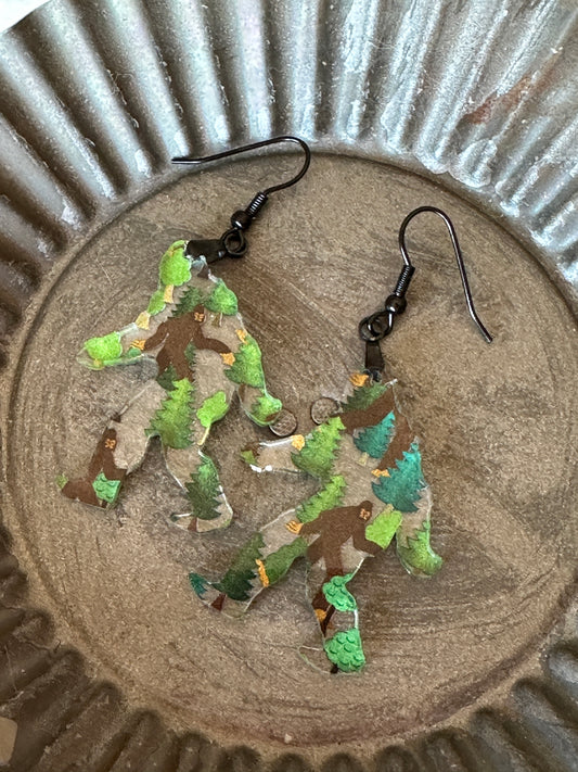 We Believe!  Sasquatch / Big Foot Shape Print Acrylic Earrings