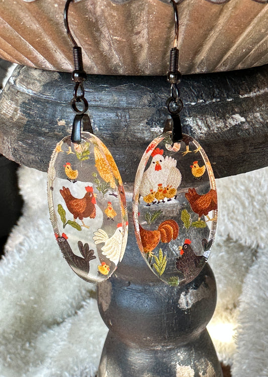 Chicken Print Acrylic Earrings (Multiple Styles!)