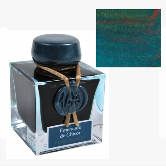 Herbin 1670 Ink with Gold Shimmer 50ml - Emeraude de Chivor - The Salty Lick Mercantile