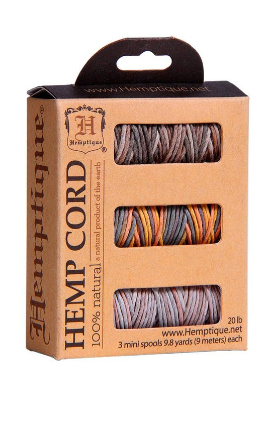 Hemptique - #20 Hemp Cord 3-Pack MiniI Spool Set In Box SEASHELL