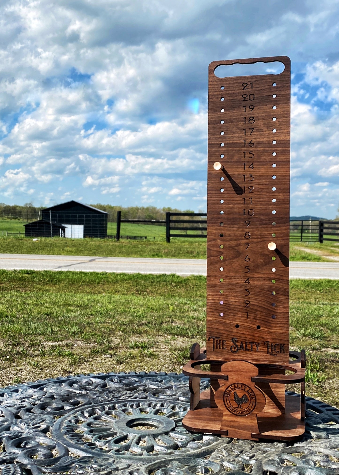 Custom Cornhole Scoreboard with 4 Can Holder (tabletop version) - The Salty Lick Mercantile